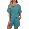image:imageWIHOLL 2 Piece Sets for Women Lounge Sets Summer Outfits 2026 Button Down Short Sleeve Tops and Shorts Set with Pockets2turquoise
