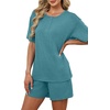 image:imageWIHOLL 2 Piece Sets for Women Lounge Sets Summer Outfits 2026 Button Down Short Sleeve Tops and Shorts Set with Pockets2turquoise