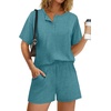 image:imageWIHOLL 2 Piece Sets for Women Lounge Sets Summer Outfits 2026 Button Down Short Sleeve Tops and Shorts Set with Pockets2turquoise