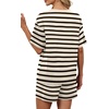 image:imageWIHOLL 2 Piece Sets for Women Lounge Sets Summer Outfits 2026 Button Down Short Sleeve Tops and Shorts Set with Pockets3black and White Stripes