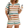 image:imageWIHOLL 2 Piece Sets for Women Lounge Sets Summer Outfits 2026 Button Down Short Sleeve Tops and Shorts Set with Pockets3orange Stripes