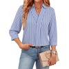 image:imageWIHOLL 34 Length Sleeve Womens Tops Dressy V Neck Collared Shirts Business Casual Work Blouses Fall Vacation Outfits 20261blue Stripes