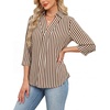 image:imageWIHOLL 34 Length Sleeve Womens Tops Dressy V Neck Collared Shirts Business Casual Work Blouses Fall Vacation Outfits 20262brown Stripes