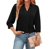 image:imageWIHOLL 34 Length Sleeve Womens Tops Dressy V Neck Collared Shirts Business Casual Work Blouses Fall Vacation Outfits 2026Black