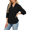 image:imageWIHOLL 34 Length Sleeve Womens Tops Dressy V Neck Collared Shirts Business Casual Work Blouses Fall Vacation Outfits 2026Black