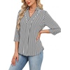 image:imageWIHOLL 34 Length Sleeve Womens Tops Dressy V Neck Collared Shirts Business Casual Work Blouses Fall Vacation Outfits 2026Black Stripes