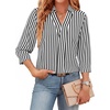 image:imageWIHOLL 34 Length Sleeve Womens Tops Dressy V Neck Collared Shirts Business Casual Work Blouses Fall Vacation Outfits 2026Black Stripes