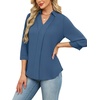 image:imageWIHOLL 34 Length Sleeve Womens Tops Dressy V Neck Collared Shirts Business Casual Work Blouses Fall Vacation Outfits 2026Blue