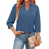 image:imageWIHOLL 34 Length Sleeve Womens Tops Dressy V Neck Collared Shirts Business Casual Work Blouses Fall Vacation Outfits 2026Blue