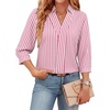 image:imageWIHOLL 34 Length Sleeve Womens Tops Dressy V Neck Collared Shirts Business Casual Work Blouses Fall Vacation Outfits 2026Bpink Stripes