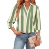 image:imageWIHOLL 34 Length Sleeve Womens Tops Dressy V Neck Collared Shirts Business Casual Work Blouses Fall Vacation Outfits 2026Green Stripes