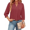 image:imageWIHOLL 34 Length Sleeve Womens Tops Dressy V Neck Collared Shirts Business Casual Work Blouses Fall Vacation Outfits 2026Mineral Red