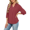 image:imageWIHOLL 34 Length Sleeve Womens Tops Dressy V Neck Collared Shirts Business Casual Work Blouses Fall Vacation Outfits 2026Mineral Red