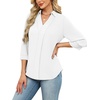 image:imageWIHOLL 34 Length Sleeve Womens Tops Dressy V Neck Collared Shirts Business Casual Work Blouses Fall Vacation Outfits 2026White