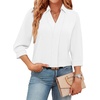 image:imageWIHOLL 34 Length Sleeve Womens Tops Dressy V Neck Collared Shirts Business Casual Work Blouses Fall Vacation Outfits 2026White