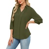 image:imageWIHOLL 34 Length Sleeve Womens Tops Dressy V Neck Collared Shirts Business Casual Work Blouses Fall Vacation Outfits 2026Zarmy Green