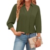 image:imageWIHOLL 34 Length Sleeve Womens Tops Dressy V Neck Collared Shirts Business Casual Work Blouses Fall Vacation Outfits 2026Zarmy Green