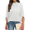 image:imageWIHOLL 34 Length Sleeve Womens Tops Mock Neck Pleated Front Blouses for Women Dressy Casual Spring Summer OutfitsAll White