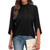 image:imageWIHOLL 34 Length Sleeve Womens Tops Mock Neck Pleated Front Blouses for Women Dressy Casual Spring Summer OutfitsBlack