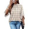 image:imageWIHOLL 34 Length Sleeve Womens Tops Mock Neck Pleated Front Blouses for Women Dressy Casual Spring Summer OutfitsBrown Stripes