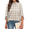 image:imageWIHOLL 34 Length Sleeve Womens Tops Mock Neck Pleated Front Blouses for Women Dressy Casual Spring Summer OutfitsBrown Stripes