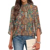 image:imageWIHOLL 34 Length Sleeve Womens Tops Mock Neck Pleated Front Blouses for Women Dressy Casual Spring Summer OutfitsEthnic