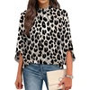 image:imageWIHOLL 34 Length Sleeve Womens Tops Mock Neck Pleated Front Blouses for Women Dressy Casual Spring Summer OutfitsLeopard