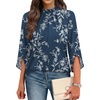image:imageWIHOLL 34 Length Sleeve Womens Tops Mock Neck Pleated Front Blouses for Women Dressy Casual Spring Summer OutfitsNavy Floral