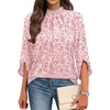 image:imageWIHOLL 34 Length Sleeve Womens Tops Mock Neck Pleated Front Blouses for Women Dressy Casual Spring Summer OutfitsPink Floral
