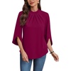 image:imageWIHOLL 34 Length Sleeve Womens Tops Mock Neck Pleated Front Blouses for Women Dressy Casual Spring Summer OutfitsPurple Red