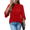 image:imageWIHOLL 34 Length Sleeve Womens Tops Mock Neck Pleated Front Blouses for Women Dressy Casual Spring Summer OutfitsRed