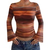 image:imageWIHOLL Bell Sleeve Tops for Women Boat Neck Ruched Ribbed Long Sleeve Fall Shirts for Women 2026Tie Dye Brown Red