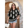 image:imageWIHOLL Boho Tops for Women Summer Spring 34 Sleeve Dressy Fashion V Neck Casual 2026 Business Beach Plus Size Resort BlousesAmulti Black