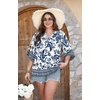 image:imageWIHOLL Boho Tops for Women Summer Spring 34 Sleeve Dressy Fashion V Neck Casual 2026 Business Beach Plus Size Resort BlousesEthnic Floral