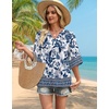 image:imageWIHOLL Boho Tops for Women Summer Spring 34 Sleeve Dressy Fashion V Neck Casual 2026 Business Beach Plus Size Resort BlousesEthnic Floral