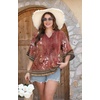 image:imageWIHOLL Boho Tops for Women Summer Spring 34 Sleeve Dressy Fashion V Neck Casual 2026 Business Beach Plus Size Resort BlousesFlower Red