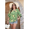 image:imageWIHOLL Boho Tops for Women Summer Spring 34 Sleeve Dressy Fashion V Neck Casual 2026 Business Beach Plus Size Resort BlousesGreen Yellow Flower