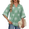 image:imageWIHOLL Boho Tops for Women Summer Spring 34 Sleeve Dressy Fashion V Neck Casual 2026 Business Beach Plus Size Resort BlousesLight Green