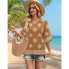 image:imageWIHOLL Boho Tops for Women Summer Spring 34 Sleeve Dressy Fashion V Neck Casual 2026 Business Beach Plus Size Resort BlousesMulti Coffee