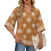 image:imageWIHOLL Boho Tops for Women Summer Spring 34 Sleeve Dressy Fashion V Neck Casual 2026 Business Beach Plus Size Resort BlousesMulti Coffee