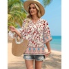 image:imageWIHOLL Boho Tops for Women Summer Spring 34 Sleeve Dressy Fashion V Neck Casual 2026 Business Beach Plus Size Resort BlousesMulti Red