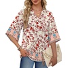 image:imageWIHOLL Boho Tops for Women Summer Spring 34 Sleeve Dressy Fashion V Neck Casual 2026 Business Beach Plus Size Resort BlousesMulti Red