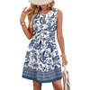 image:imageWIHOLL Dresses for Women 2026 Summer Casual Babydoll Crewneck Short Dress Spring Sleeveless Sundress with PocketsBlue White Ethnic