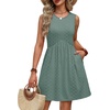 image:imageWIHOLL Dresses for Women 2026 Summer Casual Babydoll Crewneck Short Dress Spring Sleeveless Sundress with PocketsEyelet Green