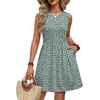 image:imageWIHOLL Dresses for Women 2026 Summer Casual Babydoll Crewneck Short Dress Spring Sleeveless Sundress with PocketsGreen White