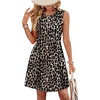 image:imageWIHOLL Dresses for Women 2026 Summer Casual Babydoll Crewneck Short Dress Spring Sleeveless Sundress with PocketsLeopard Print