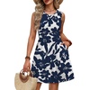 image:imageWIHOLL Dresses for Women 2026 Summer Casual Babydoll Crewneck Short Dress Spring Sleeveless Sundress with PocketsWhite Blue Print