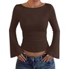 image:imageWIHOLL Early Fall Fashion 2026 Bell Long Sleeve Going Out Y2k Tops Brown XL