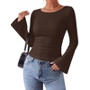 image:imageWIHOLL Early Fall Fashion 2026 Bell Long Sleeve Going Out Y2k Tops Brown XL