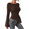 image:imageWIHOLL Early Fall Fashion 2026 Bell Long Sleeve Going Out Y2k Tops Brown XL